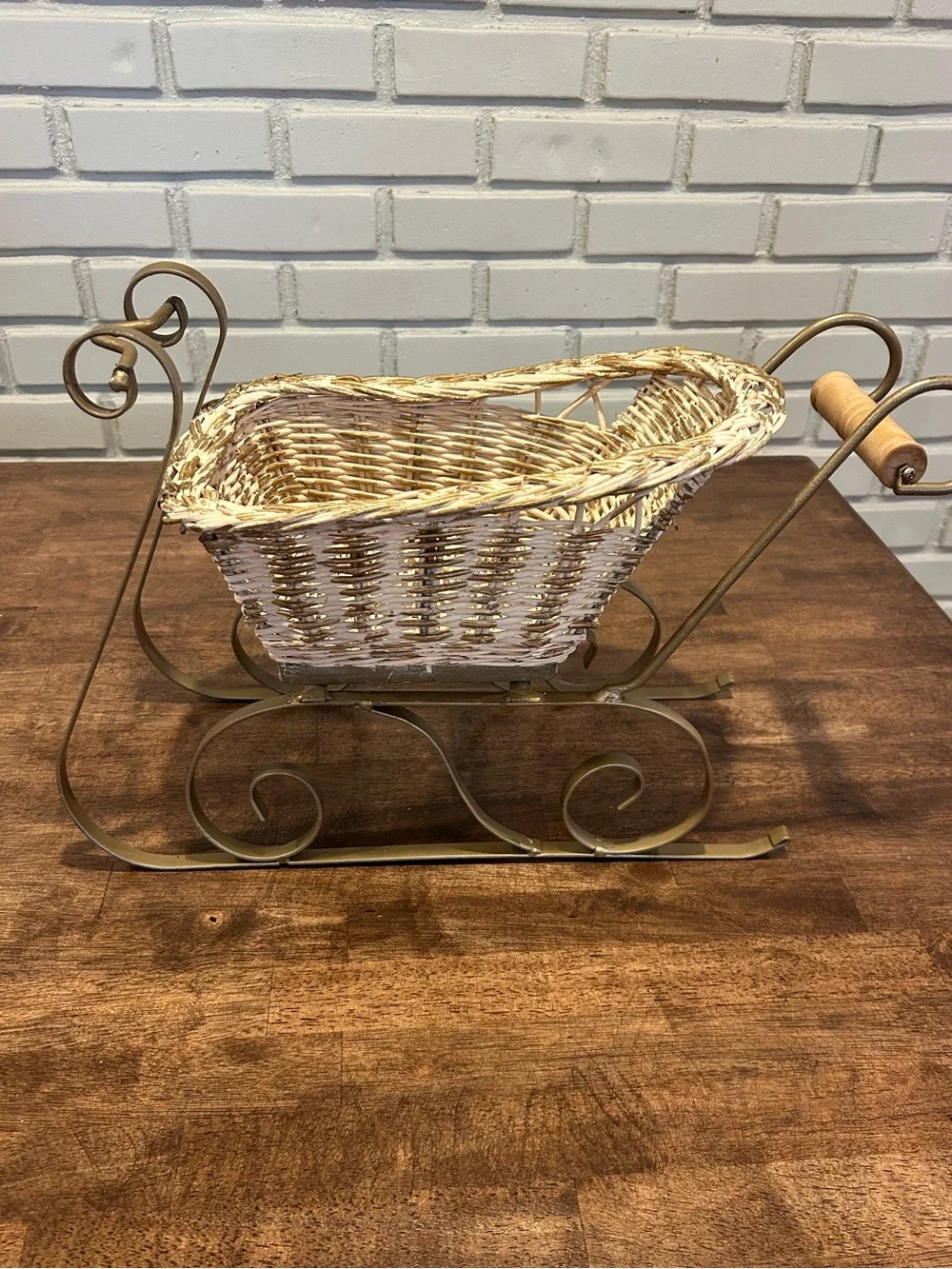 Festive White Wicker Sleigh Holiday Centerpiece